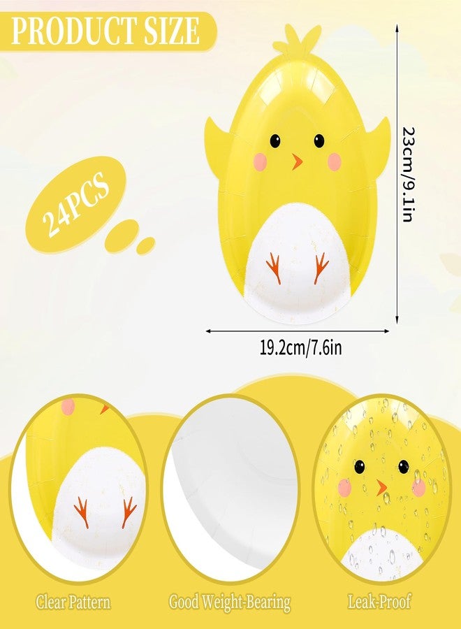 Whaline Chick Paper Plates Cartoon Yellow Chicken Shape Disposable Plates 9 Inch Easter Party Tableware for Birthday Baby Shower Farmhouse Table Supplies 24 Pcs 7.6 x 9.1in - Image 2