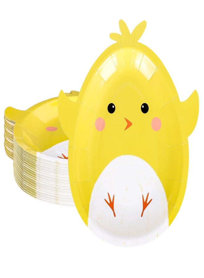 Whaline Chick Paper Plates Cartoon Yellow Chicken Shape Disposable Plates 9 Inch Easter Party Tableware for Birthday Baby Shower Farmhouse Table Supplies 24 Pcs 7.6 x 9.1in - Image 1