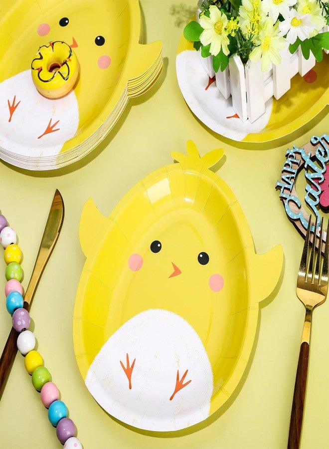 Whaline Chick Paper Plates Cartoon Yellow Chicken Shape Disposable Plates 9 Inch Easter Party Tableware for Birthday Baby Shower Farmhouse Table Supplies 24 Pcs 7.6 x 9.1in - Image 3