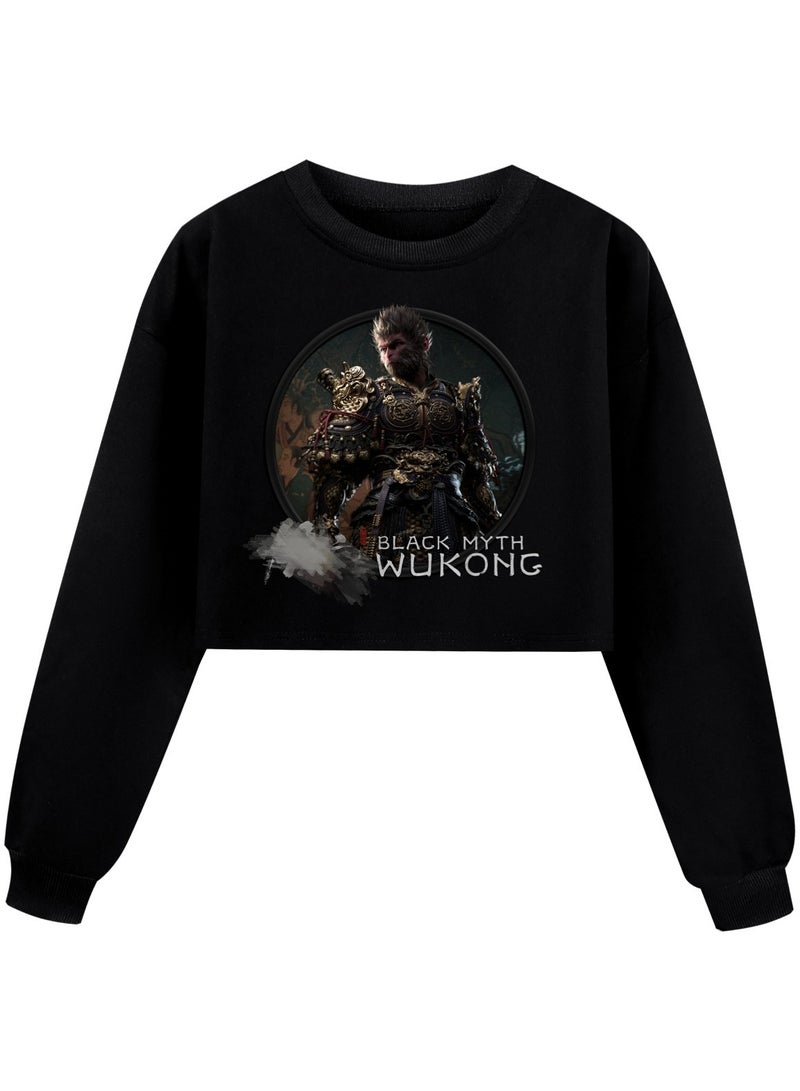 MQD Black Myth Wukong Girl Half Waist Loose Hoodie 