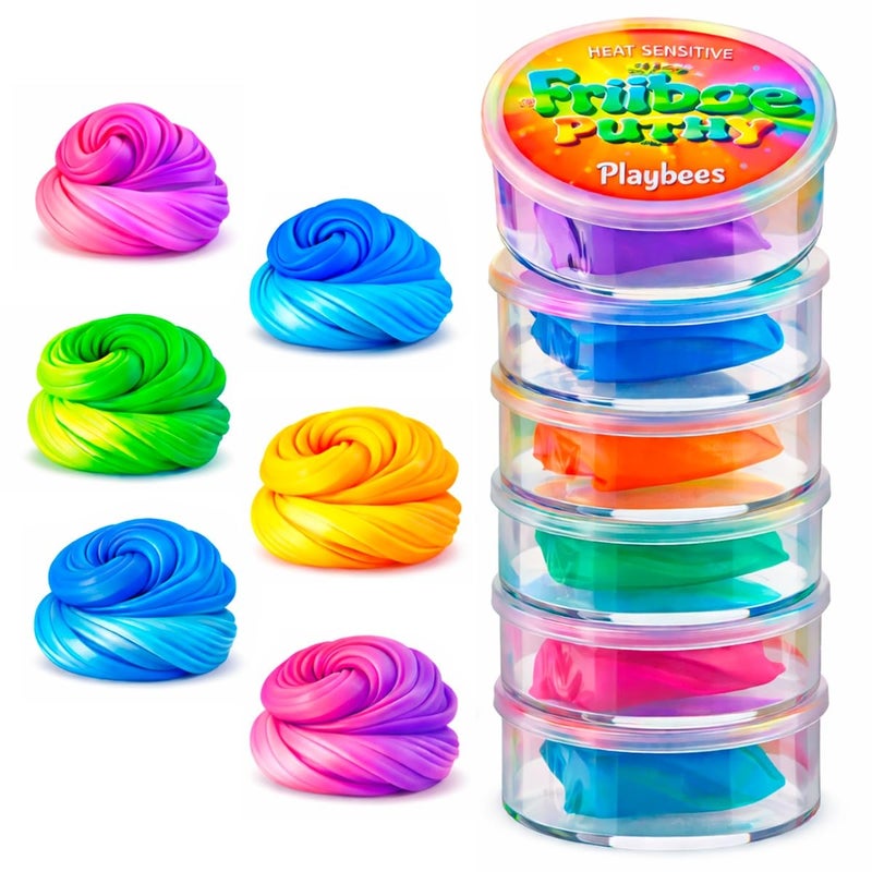 Playbees Color Changing Therapy Putty 6 Pack - Silly Mini Thinking Slime for Sensory Play, Educational Games, Fidget Toy 8-15 - Heat Sensitive Magical Color Shifts - Slime Favors 0.5 Oz - Image 1