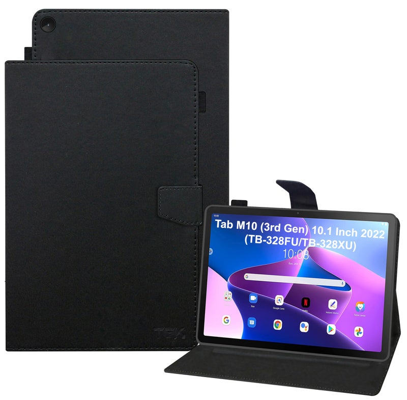 TGK Leather Flip Stand Case Cover for Lenovo Tab M10 FHD 3rd Gen 10.1 inch TB328FU TB328XU with Pencil Holder, Black - Image 1