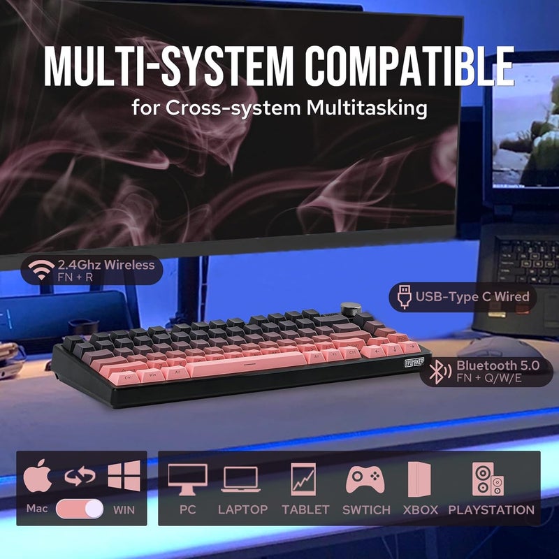 EPOMAKER HE75 Mechanical Keyboard with Changeable Knob Module, Wireless Gaming Keyboard with 4000mAh Battery, Hot-Swappable Gasket Keyboard with RGB Backlight for Mac/WIN (Black Pink) - Image 3