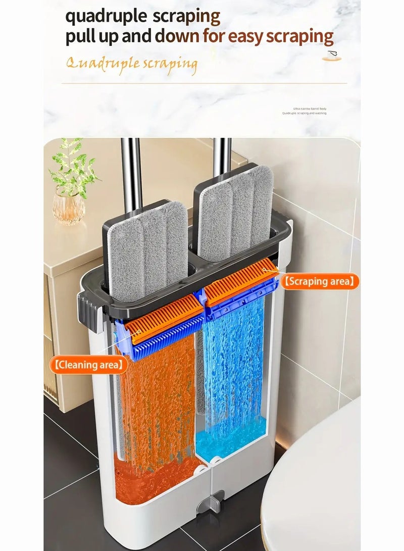 JOYBOS مجموعة ممسحة ودلو للتنظيف المنزلي، مع وسادتي ممسحة، ممسحة أرضية مسطحة دوارة مرنة، ممسحة مسطحة للغسيل بدون استخدام اليدين، ممسحة إزالة الغبار مع دلو، ممسحة رطبة وجافة - Image 2