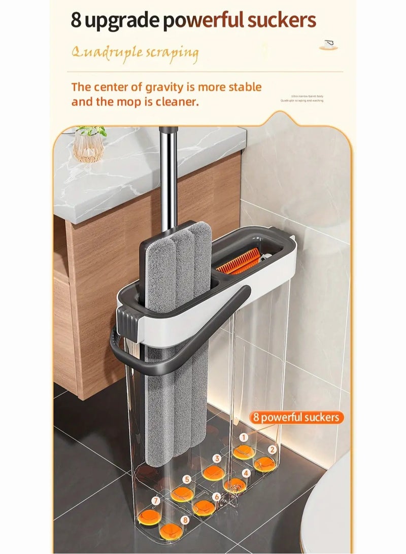 JOYBOS مجموعة ممسحة ودلو للتنظيف المنزلي، مع وسادتي ممسحة، ممسحة أرضية مسطحة دوارة مرنة، ممسحة مسطحة للغسيل بدون استخدام اليدين، ممسحة إزالة الغبار مع دلو، ممسحة رطبة وجافة - Image 3