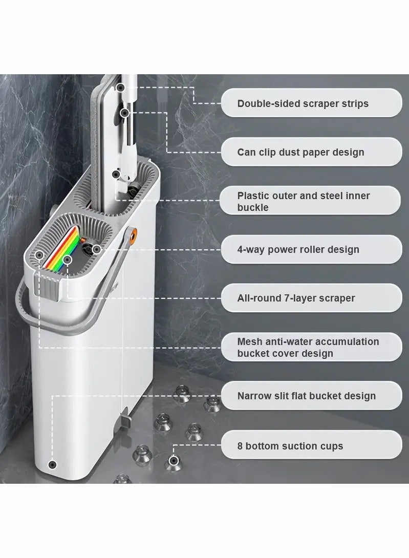 JOYBOS مجموعة ممسحة ودلو للتنظيف المنزلي، مع وسادتي ممسحة، ممسحة أرضية مسطحة دوارة مرنة، ممسحة مسطحة للغسيل بدون استخدام اليدين، ممسحة إزالة الغبار مع دلو، ممسحة رطبة وجافة - Image 5