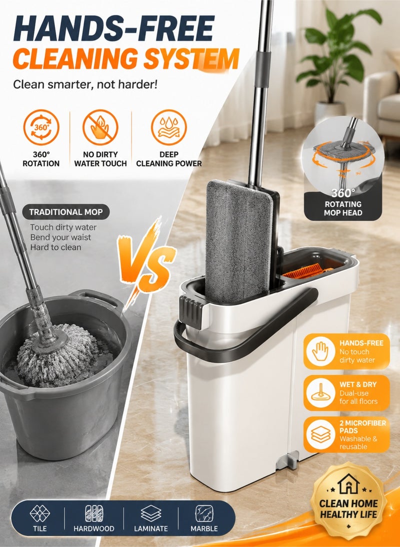 Joybos 360° Spin Mop and Bucket Set – Hands-Free Floor Cleaning System with Microfiber Pads, Rotating Flat Mop for Hardwood, Tile & Bathroom Cleaning, Wet & Dry Home Cleaning Tool - Image 1