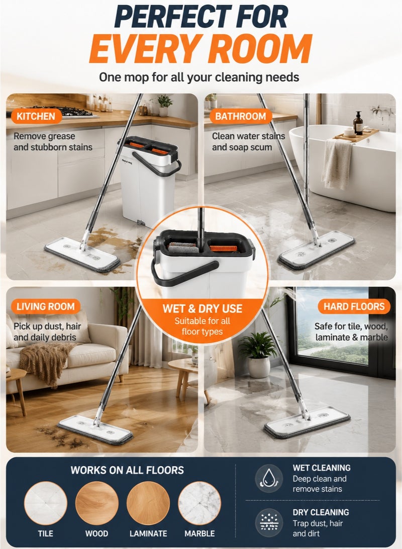 Joybos 360° Spin Mop and Bucket Set – Hands-Free Floor Cleaning System with Microfiber Pads, Rotating Flat Mop for Hardwood, Tile & Bathroom Cleaning, Wet & Dry Home Cleaning Tool - Image 5