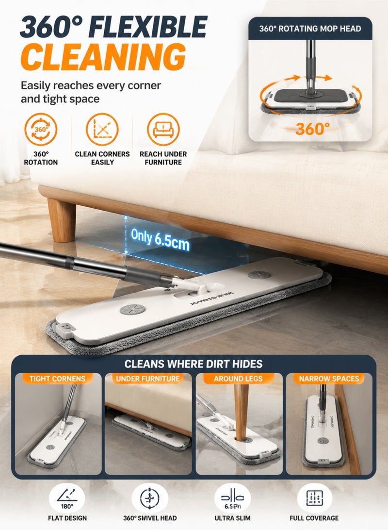 Joybos 360° Spin Mop and Bucket Set – Hands-Free Floor Cleaning System with Microfiber Pads, Rotating Flat Mop for Hardwood, Tile & Bathroom Cleaning, Wet & Dry Home Cleaning Tool - Image 3