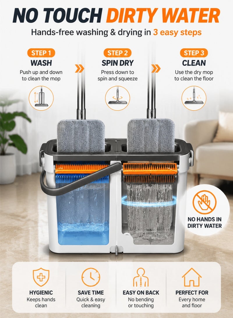 Joybos 360° Spin Mop and Bucket Set – Hands-Free Floor Cleaning System with Microfiber Pads, Rotating Flat Mop for Hardwood, Tile & Bathroom Cleaning, Wet & Dry Home Cleaning Tool - Image 2