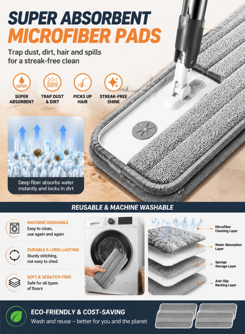 Joybos 360° Spin Mop and Bucket Set – Hands-Free Floor Cleaning System with Microfiber Pads, Rotating Flat Mop for Hardwood, Tile & Bathroom Cleaning, Wet & Dry Home Cleaning Tool - Image 4