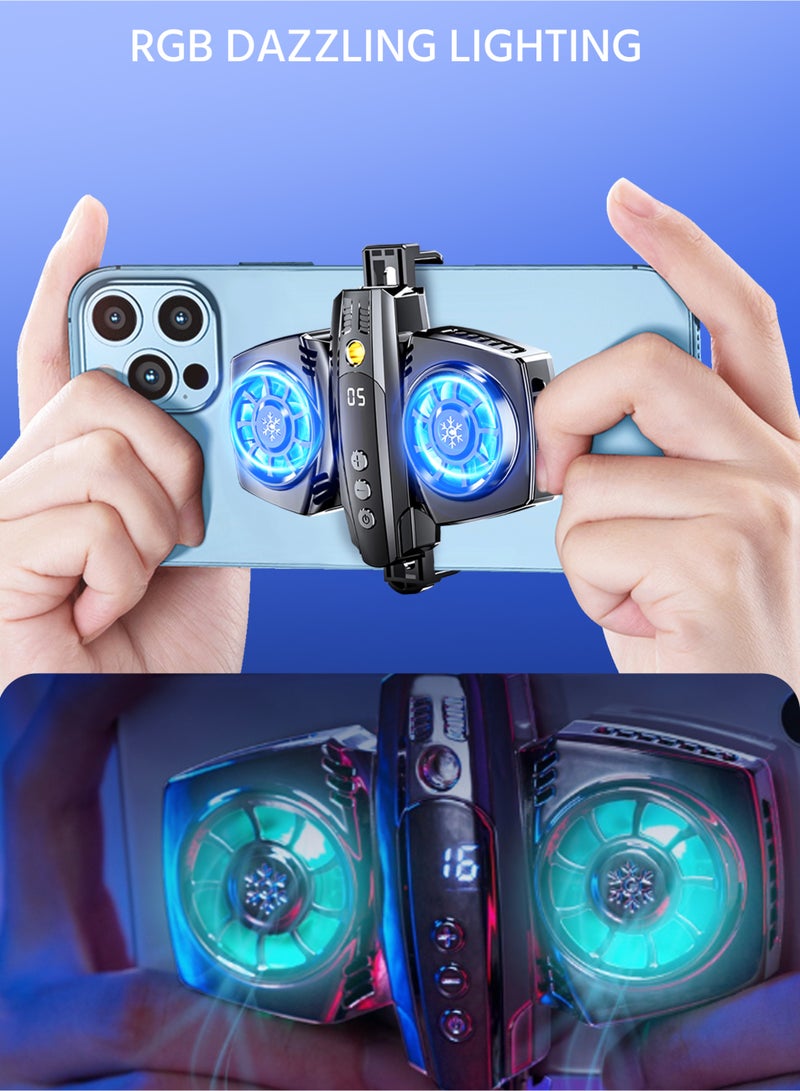 إطار خلفي لتبريد الهاتف المحمول، مروحتان للتبريد، مروحة تبريد محمولة للهاتف المحمول، مروحة عالمية للهاتف المحمول للبث المباشر على تيك توك وغيرها من أجهزة تبريد الهواتف المحمولة. - Image 2
