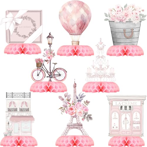 Outego Paris Party Centerpiece Set Eiffel Tower Honeycomb Paris Birthday Decorations and Paris Table Toppers for Kids FrenchThemed Birthday and Baby Shower Table Decor - Image 1