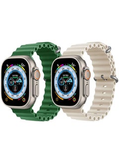 Silicone Ocean Band Strap Green Silicone Ocean Band Strap Pearl White Set of 2 for Apple Watch Ultra 8 49mm