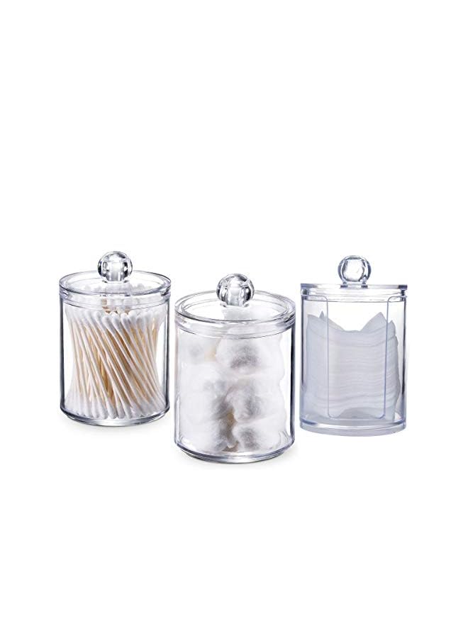 راكسوم حامل وسادة كروية من القطن البلاستيكي ML، منظم مكياج شفاف من Qtip، موزع حاويات الحمام 3 عبوات - Image 2