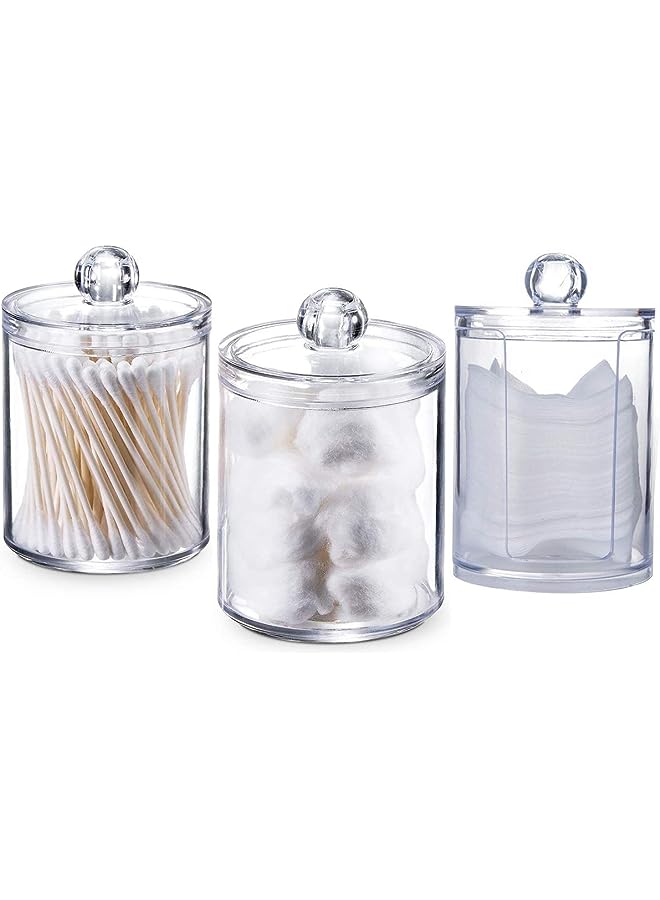 راكسوم حامل وسادة كروية من القطن البلاستيكي ML، منظم مكياج شفاف من Qtip، موزع حاويات الحمام 3 عبوات - Image 1