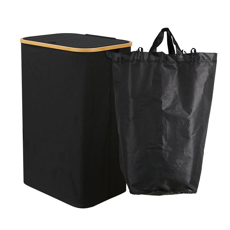 Dirty Clothes Basket For Bedroom With Inner Bag And Lid, Foldable Bamboo Dirty Clothes Storage Basket, Large Dirty Clothes Hamper For Bathroom - Image 1