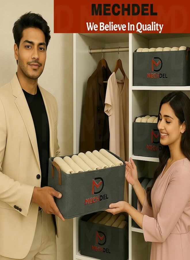 MECHDEL منظم ملابس للخزانة، منظم قابل للتكديس، منظم ملابس لرفوف الخزانة، منظم للجينز والسراويل والقمصان لرفوف الخزانة (4 قطع، حجرة قابلة للطي - رمادي (مفتوح)) - Image 3