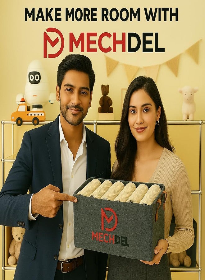MECHDEL منظم ملابس للخزانة، منظم قابل للتكديس، منظم ملابس لرفوف الخزانة، منظم للجينز والسراويل والقمصان لرفوف الخزانة (4 قطع، حجرة قابلة للطي - رمادي (مفتوح)) - Image 2
