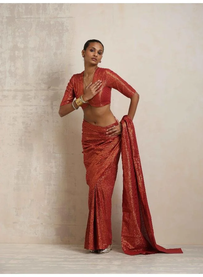 ترو برونز trueBrowns Maroon Gold Lurex Ready To Wear Saree