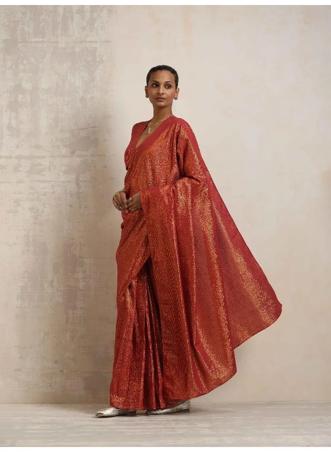 ترو برونز trueBrowns Maroon Gold Lurex Ready To Wear Saree