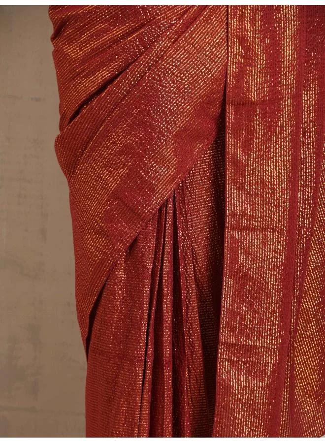 ترو برونز trueBrowns Maroon Gold Lurex Ready To Wear Saree