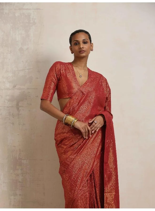 ترو برونز trueBrowns Maroon Gold Lurex Ready To Wear Saree