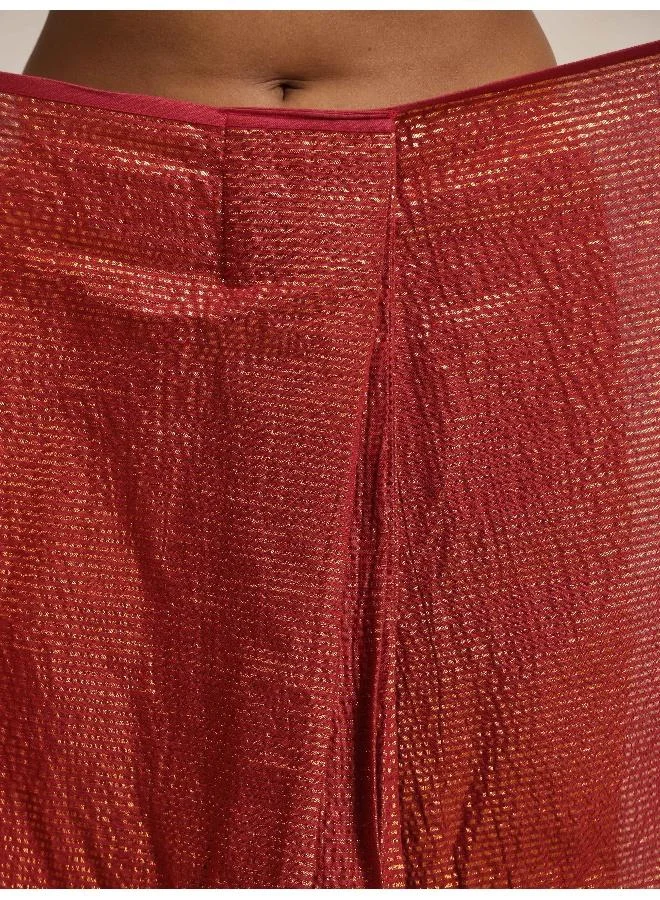 ترو برونز trueBrowns Maroon Gold Lurex Ready To Wear Saree