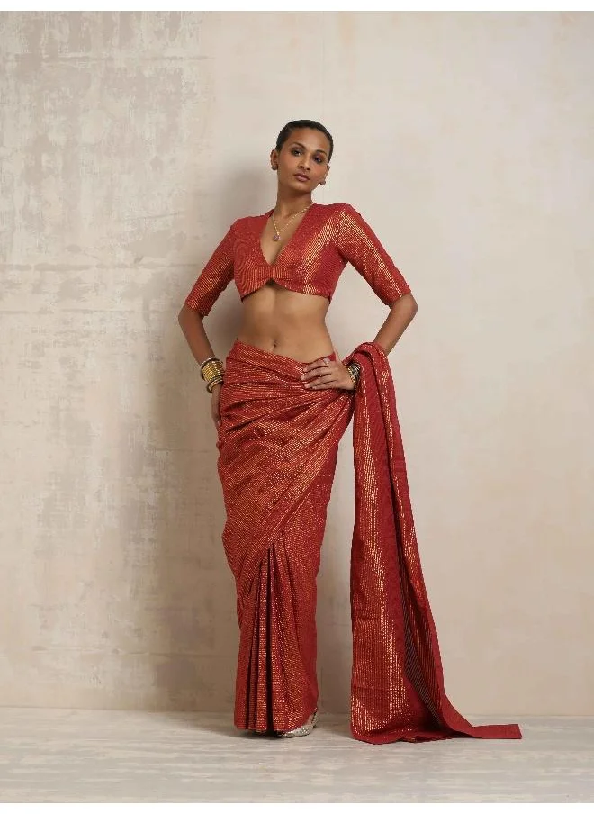 ترو برونز trueBrowns Maroon Gold Lurex Ready To Wear Saree