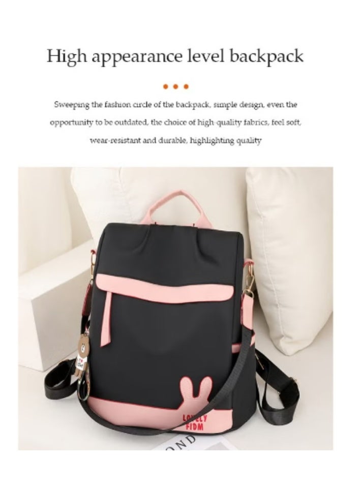 DUNISO Cute Bunny - Ear Backpack | Black - Pink Color Blocking, Stylish & Adorable - Image 2