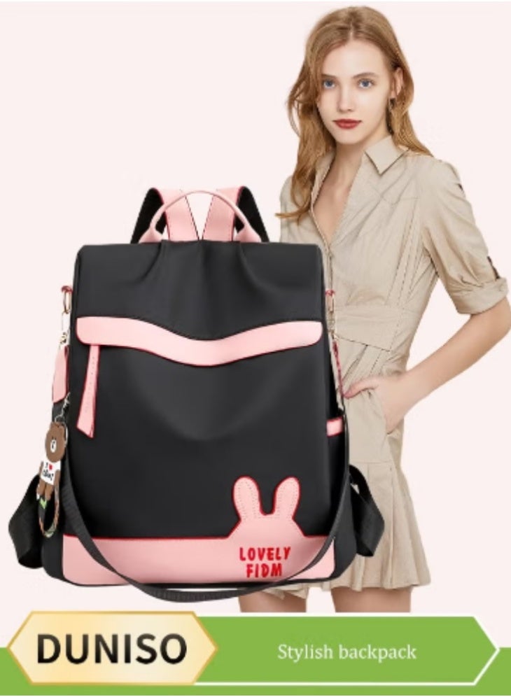 DUNISO Cute Bunny - Ear Backpack | Black - Pink Color Blocking, Stylish & Adorable - Image 1