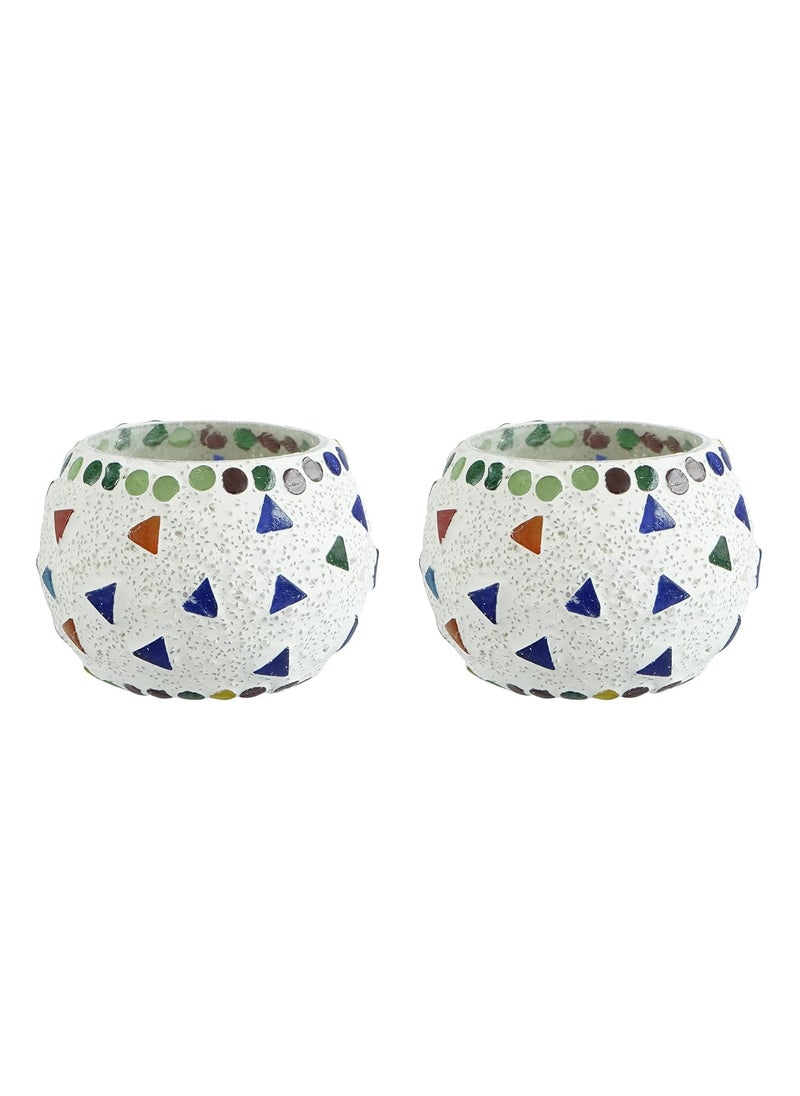 Webelkart WebelKart New Set of 2 Mosaic Glass TeaLight Votive Candle Holder with Tea Light Candles for Living Room Table Home Decor Indoor Outdoor -Christmas Decorations Items (Multicolor, Glass)  - Image 2