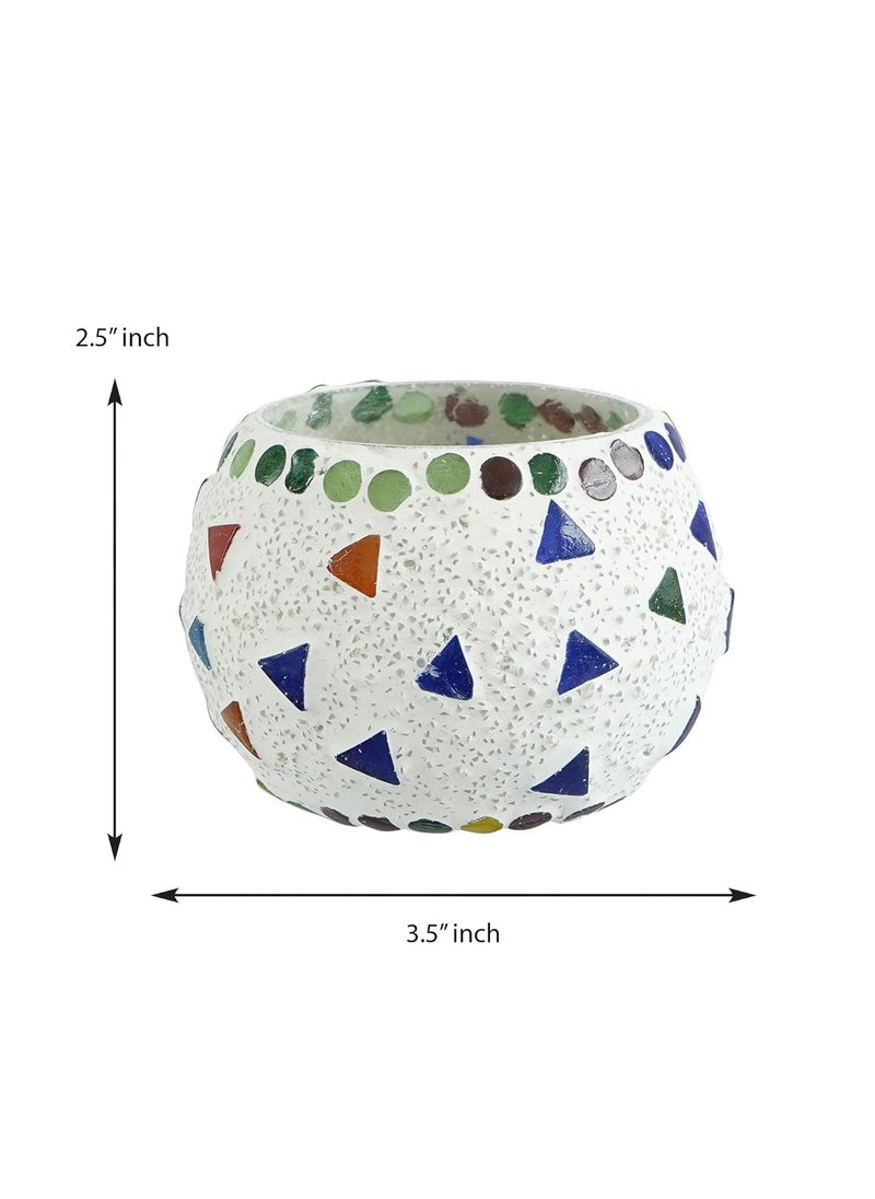 Webelkart WebelKart New Set of 2 Mosaic Glass TeaLight Votive Candle Holder with Tea Light Candles for Living Room Table Home Decor Indoor Outdoor -Christmas Decorations Items (Multicolor, Glass)  - Image 4