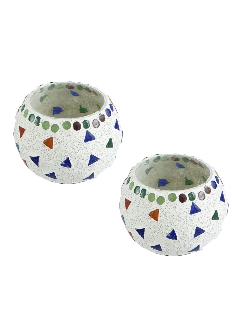 Webelkart WebelKart New Set of 2 Mosaic Glass TeaLight Votive Candle Holder with Tea Light Candles for Living Room Table Home Decor Indoor Outdoor -Christmas Decorations Items (Multicolor, Glass)  - Image 3