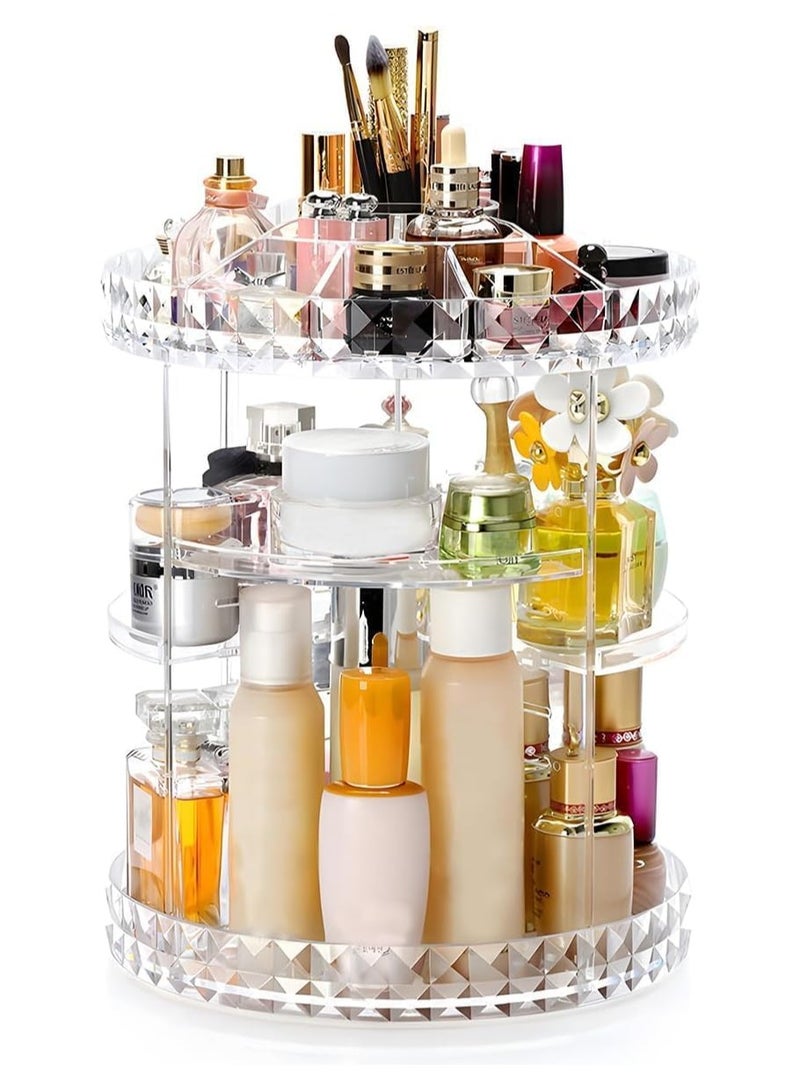 360 Rotating Makeup Organizer Adjustable Cosmetic Storage Display Case Large Capacity Cosmetic Shelf Acrylic Clear - Image 1