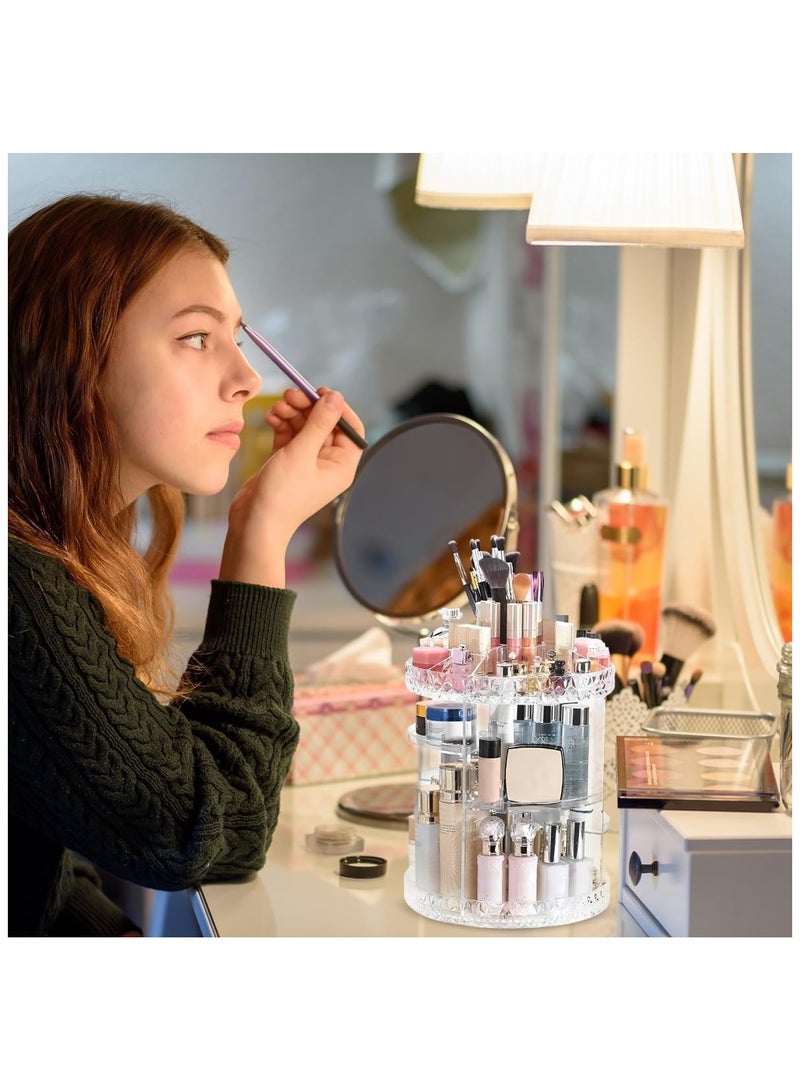 360 Rotating Makeup Organizer Adjustable Cosmetic Storage Display Case Large Capacity Cosmetic Shelf Acrylic Clear - Image 4