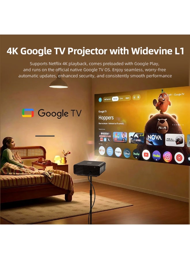 أون جهاز العرض الذكي U001 Pro 4K من جوجل، سطوع حقيقي 2050 ANSI، دقة عرض أصلية Full HD 1080P، ضبط تلقائي للصورة وتصحيح الانحراف بتقنية TOF، مكبرات صوت مزدوجة 4Ω*2، منفذ HDMI 2.1 قصير المدى للسينما المنزلية - Image 3