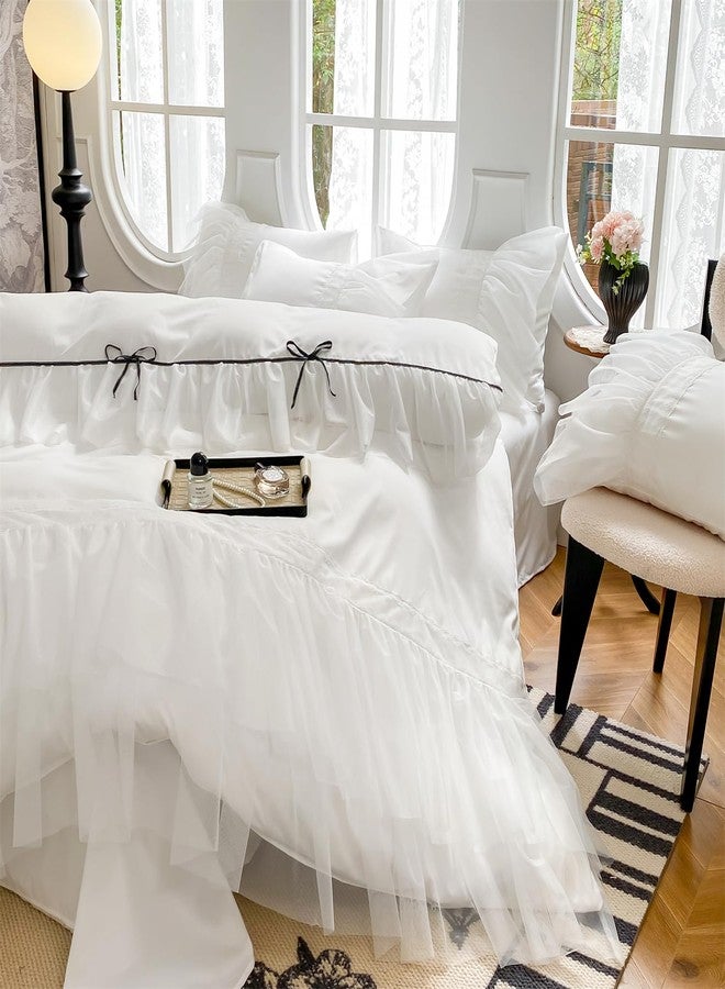 SOUKECHY Lace Ruffled Duvet Cover Set, White Chic Bedding with Cute Bow, Kids Twin Princess Bedding,100% Polyester,Lightweight, Zipper Closure, White Lace Twin Bedding Gift for Girls - Image 5