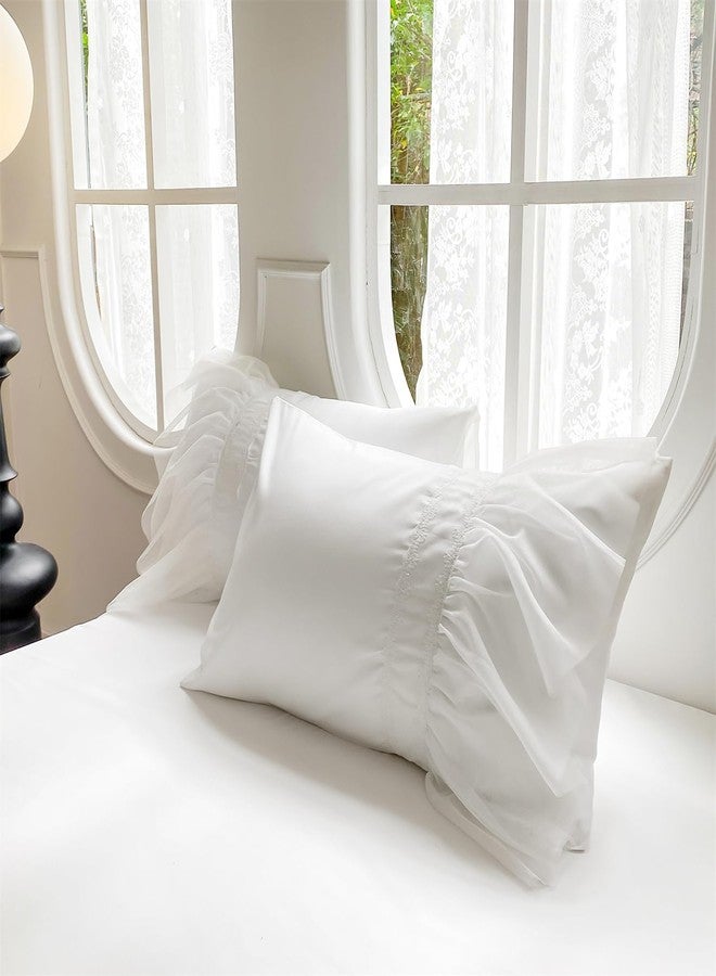 SOUKECHY Lace Ruffled Duvet Cover Set, White Chic Bedding with Cute Bow, Kids Twin Princess Bedding,100% Polyester,Lightweight, Zipper Closure, White Lace Twin Bedding Gift for Girls - Image 3