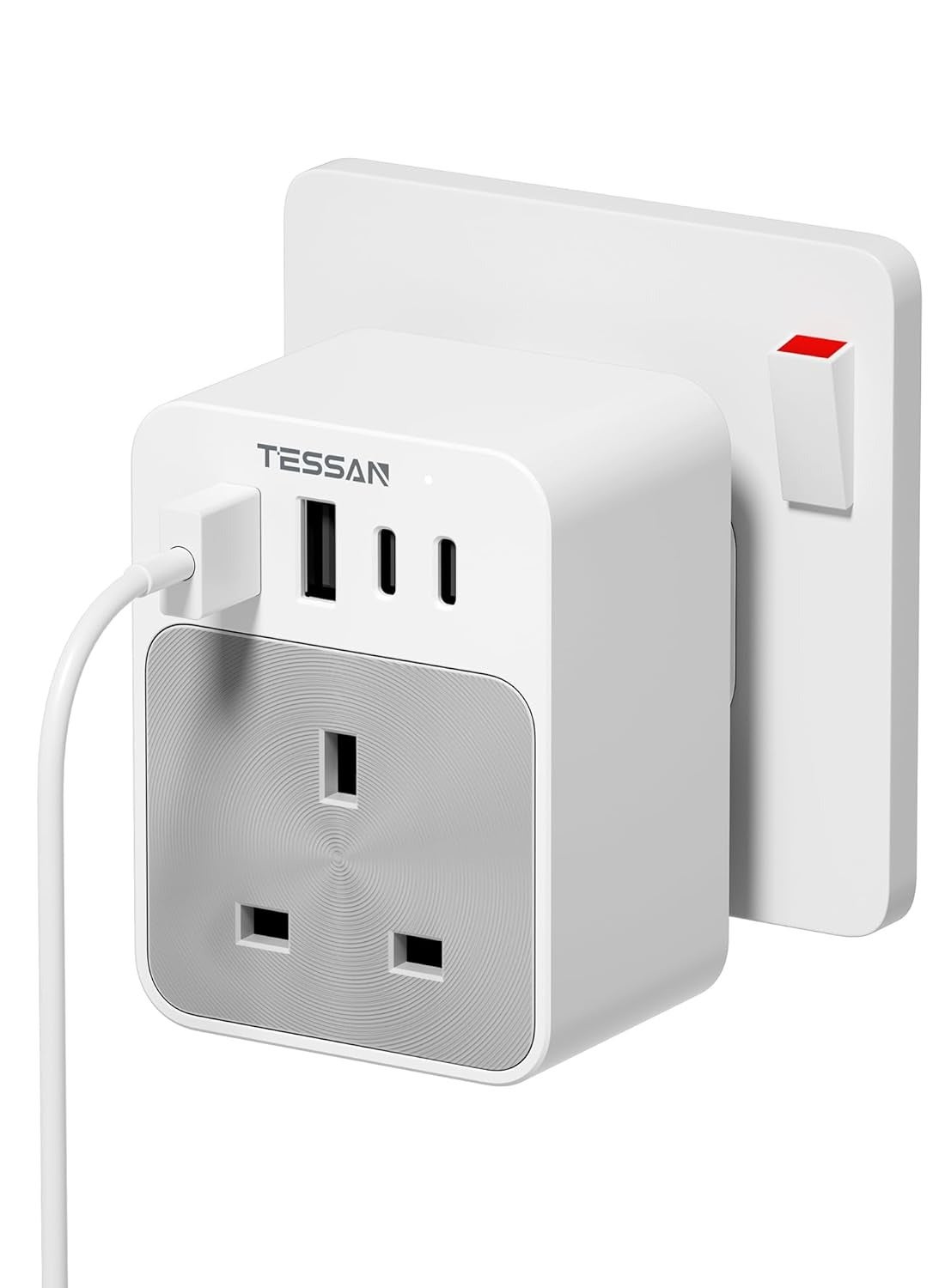 تيسان Tessan Travel Adapter Usb C Plug Adaptor Uk 5 In 1 Multi Plug Extension Power Adapter 3250W 2.9cm x 8cm x 6cm
