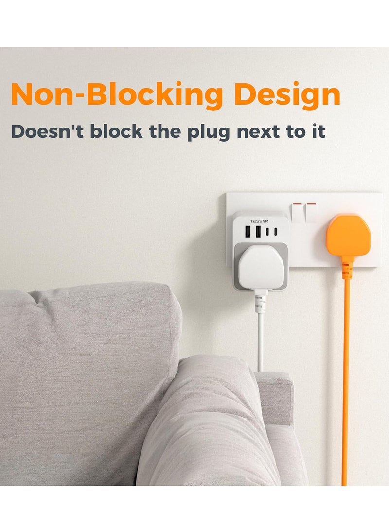 TESSAN Travel Adapter USB C Plug Adaptor UK, Multi Plug Extension Socket With 4 USB Charger, 1 Way Wall Charger Sockets 3250W, Power Adapter TESSAN Universal Travel Adapter 5 in 1 Multi Plug Extension Power Adapter Wall Charger For Home, Kitchen, Office, School Supplies - Image 5