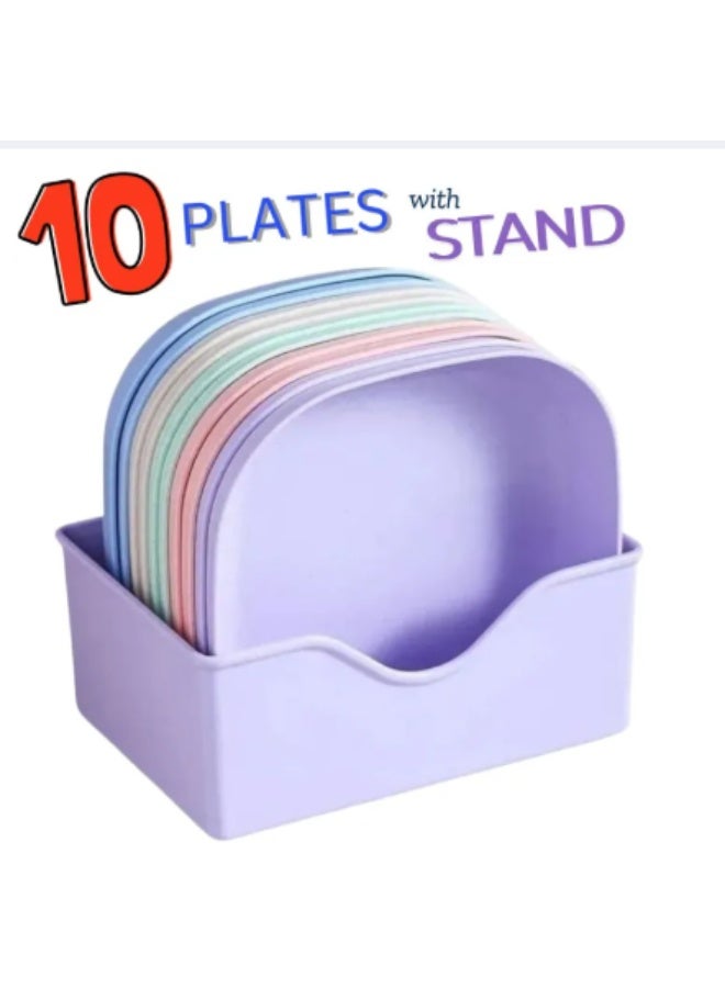 10 Plate with Stand Food Grade Plate Plastic Multi-function Creative Spit Bone Dish Household Dish Round Square Elliptical Plate Set Dining Table Garbage Plate - Image 5
