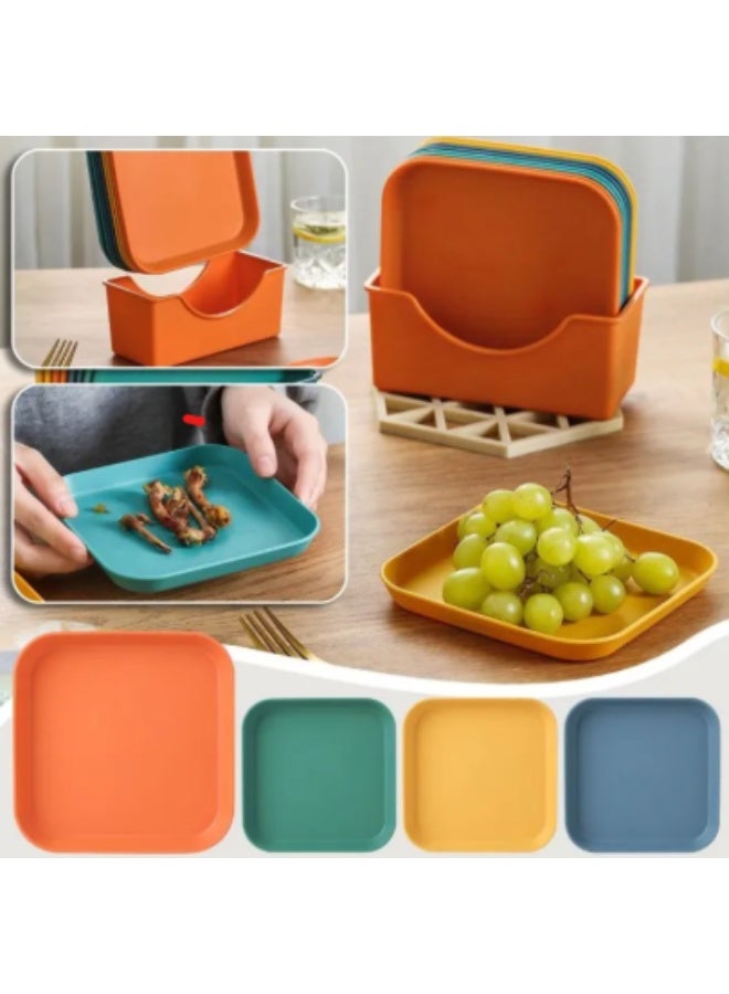 10 Plate with Stand Food Grade Plate Plastic Multi-function Creative Spit Bone Dish Household Dish Round Square Elliptical Plate Set Dining Table Garbage Plate - Image 3
