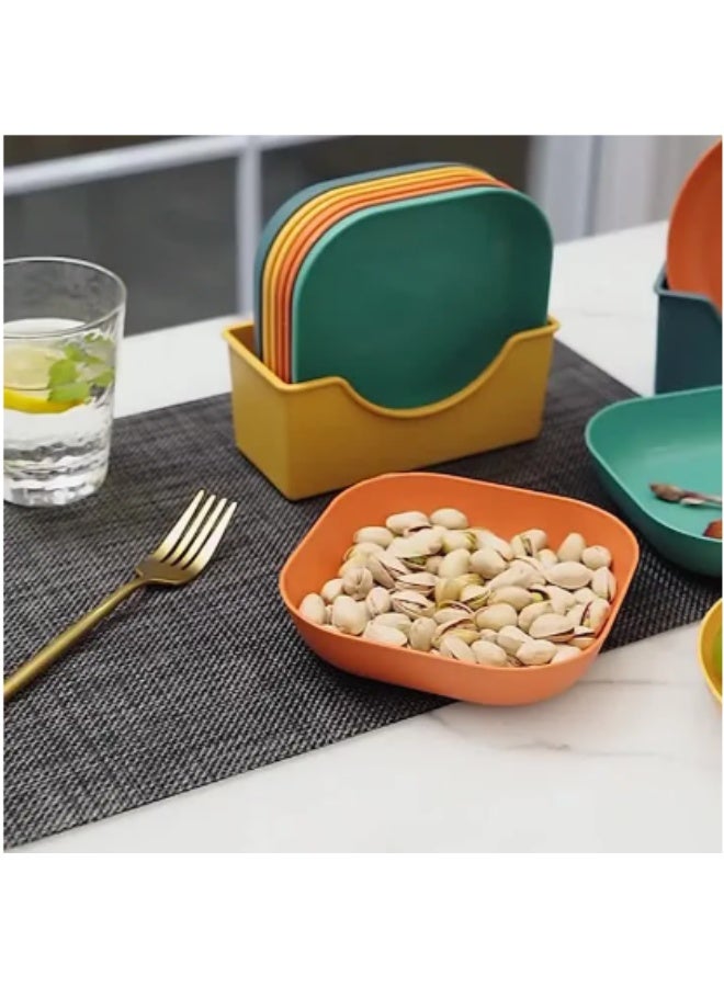 10 Plate with Stand Food Grade Plate Plastic Multi-function Creative Spit Bone Dish Household Dish Round Square Elliptical Plate Set Dining Table Garbage Plate - Image 4