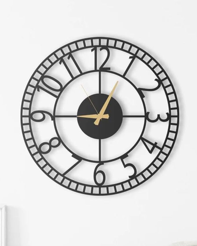 METAL ANALOG WALL CLOCK FOR LIVING ROOM BEDROOM WALL HANGING DECOR METAL SIGNHOUSEWARMING GIFT ANTIQUEBIG SIZE BLACK 40 CM DA27