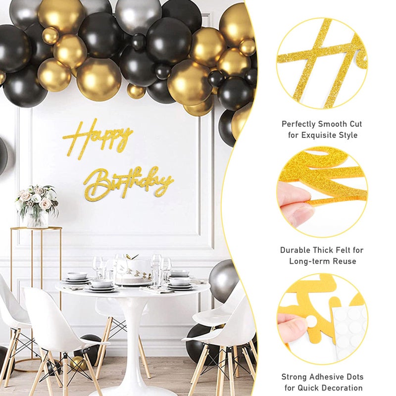 CANREVEL Happy Birthday Sign for Backdrop, Glitter Felt Gold Happy Birthday Banner, Golden Birthday Party Decorations for Girl Boy Women Men, Wall Decor Balloon Arch Photo Prop - Image 3