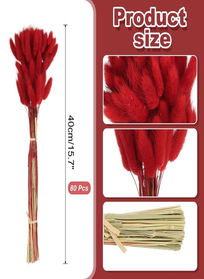 PATIKIL 15.7in Bunny Tails Dried Flowers, 80pcs Pampas Grass Decor Rabbit Tail Natural Pampas Grass Bulk Fluffy Faux Pampas Grass Dried for Home Boho Decor Vase Wedding Table, Red - Image 2