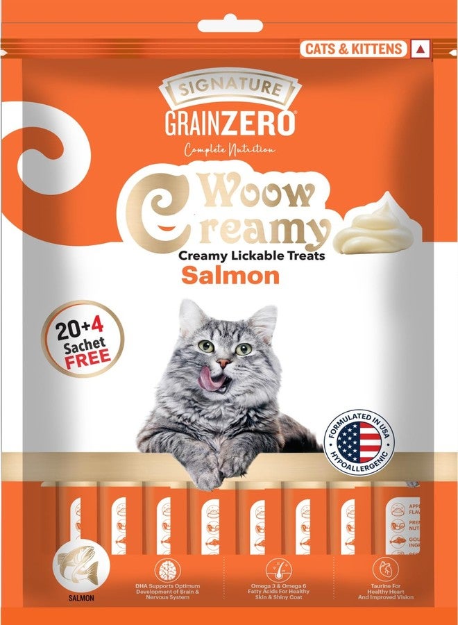 Grain Zero Creamy Lickable Cat Treats 360g (20 Sachets + 4 Free) | Salmon | Rich in Protein, Promotes Hydration | No Artificial Preservatives | Best for Training & Bonding | All Life Stages - Image 1
