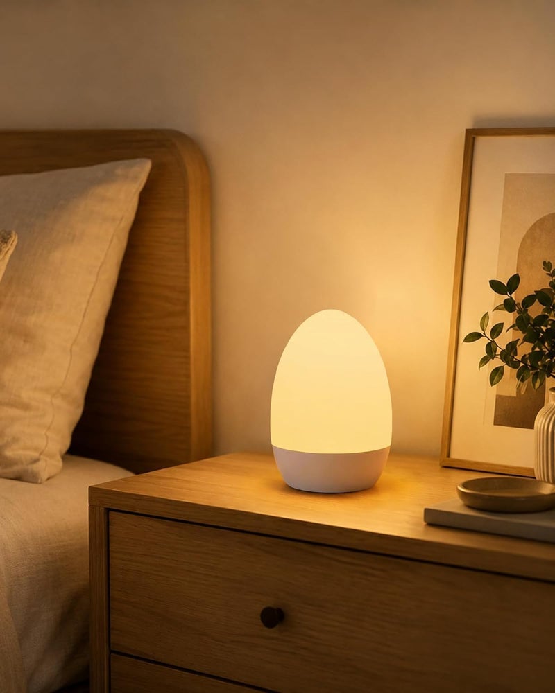 Tobeape Rechargeable Touch Table Lamp Night Light, Portable Sensor Control Bedside Lamp for Bedroom with 3 Color Temps, Stepless Dimming & 12 RGB Color, Egg Night Lamp for Kids Baby Nursery (White) - Image 1
