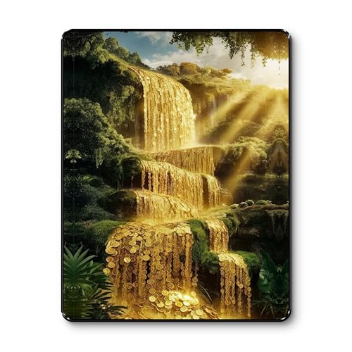 SAF Golden Coin Waterfall Wall Art Black Framed Sparkle Laminated Painting for Wealth Attraction & Positive Energy Vastu Decor | Prosperity Poster for Home Office (14 Inch x 11 Inch) K-36107 - Image 1